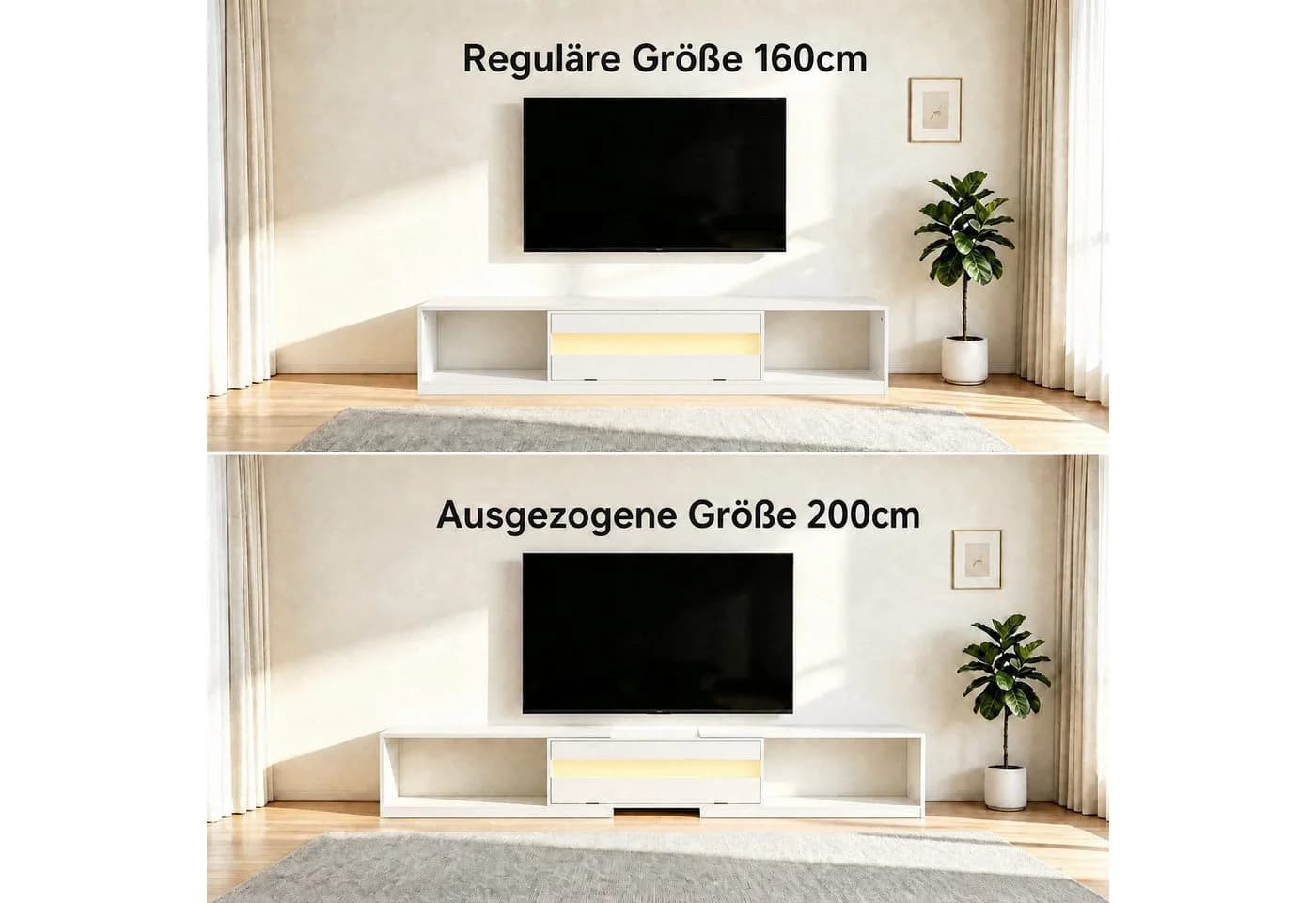 FUFU&GAGA Lowboard Weißer Hochglanz ausziehbar LED TV-Board