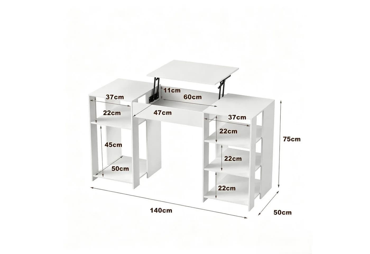 FUFU&GAGA Schreibtisch mit Lift-Top Funktion 140 cm Computertisch weiß mit Regal - Bild 4