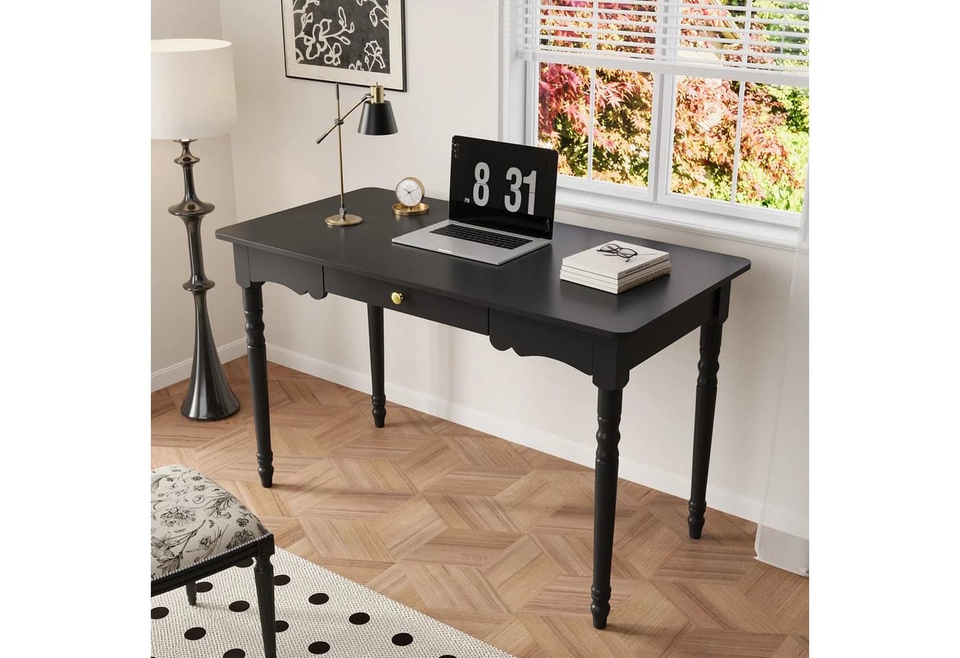 FUFU&GAGA Schreibtisch Schwarz Skandi Design mit Schubladen - Bild 3