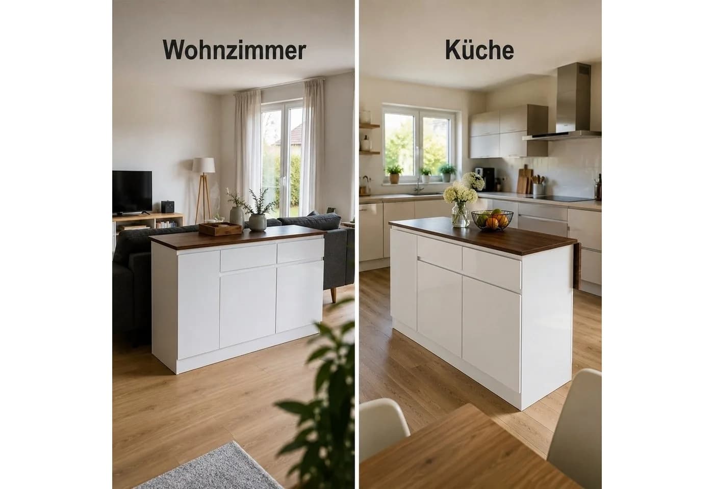 FUFU&GAGA Kücheninsel mit klappbarer Arbeitsplatte Weiß/Eiche - Bild 5