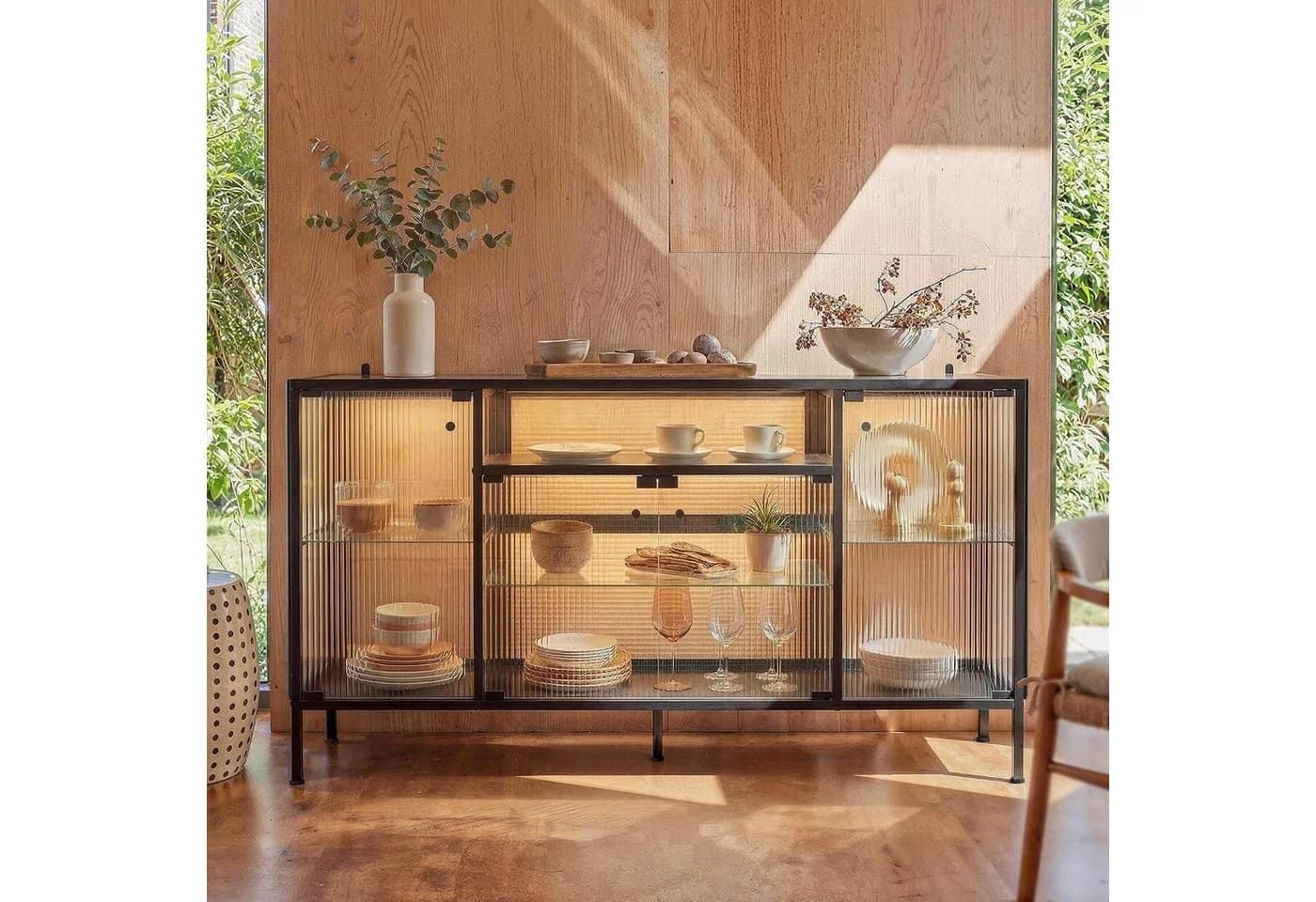 FUFU&GAGA Sideboard Glasvitrine mit 3-Farben-LED Beleuchtung - Bild 2