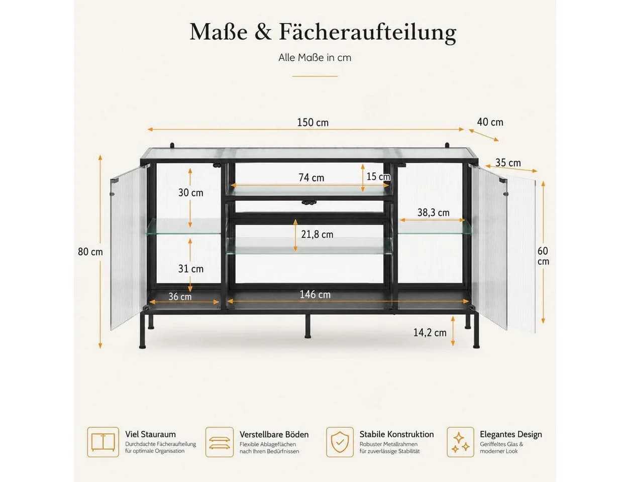 FUFU&GAGA Sideboard Glasvitrine mit 3-Farben-LED Beleuchtung - Bild 4