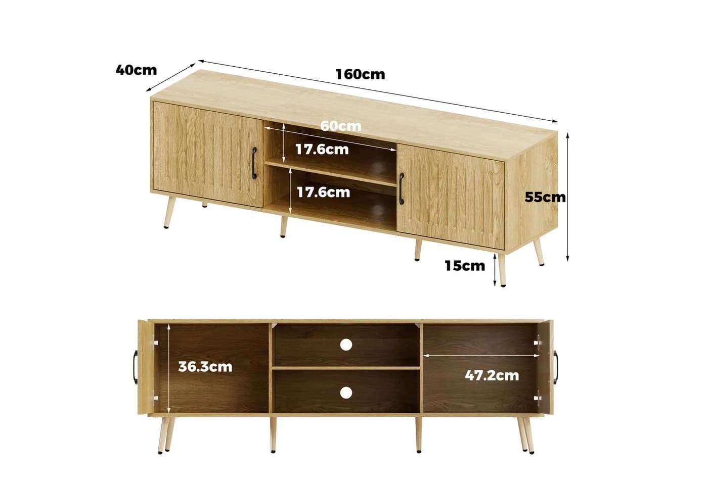 FUFU&GAGA Lowboard TV-Schrank 160cm Mid-Century Holz-Optik - Bild 5