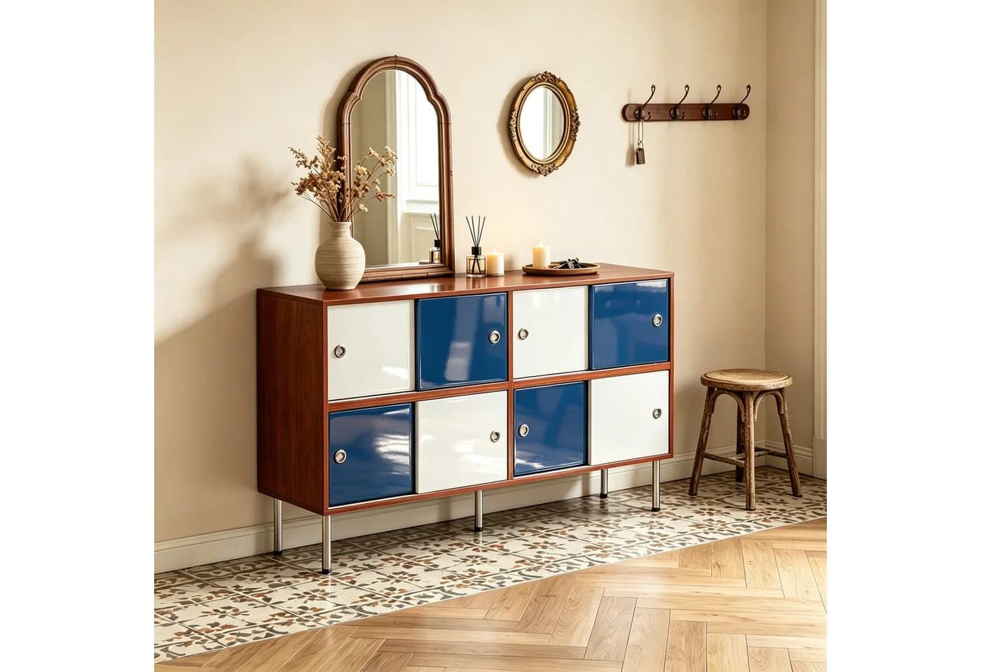 FUFU&GAGA Sideboard Mid-Century Schiebetüren Hochglanz Retro-Charme