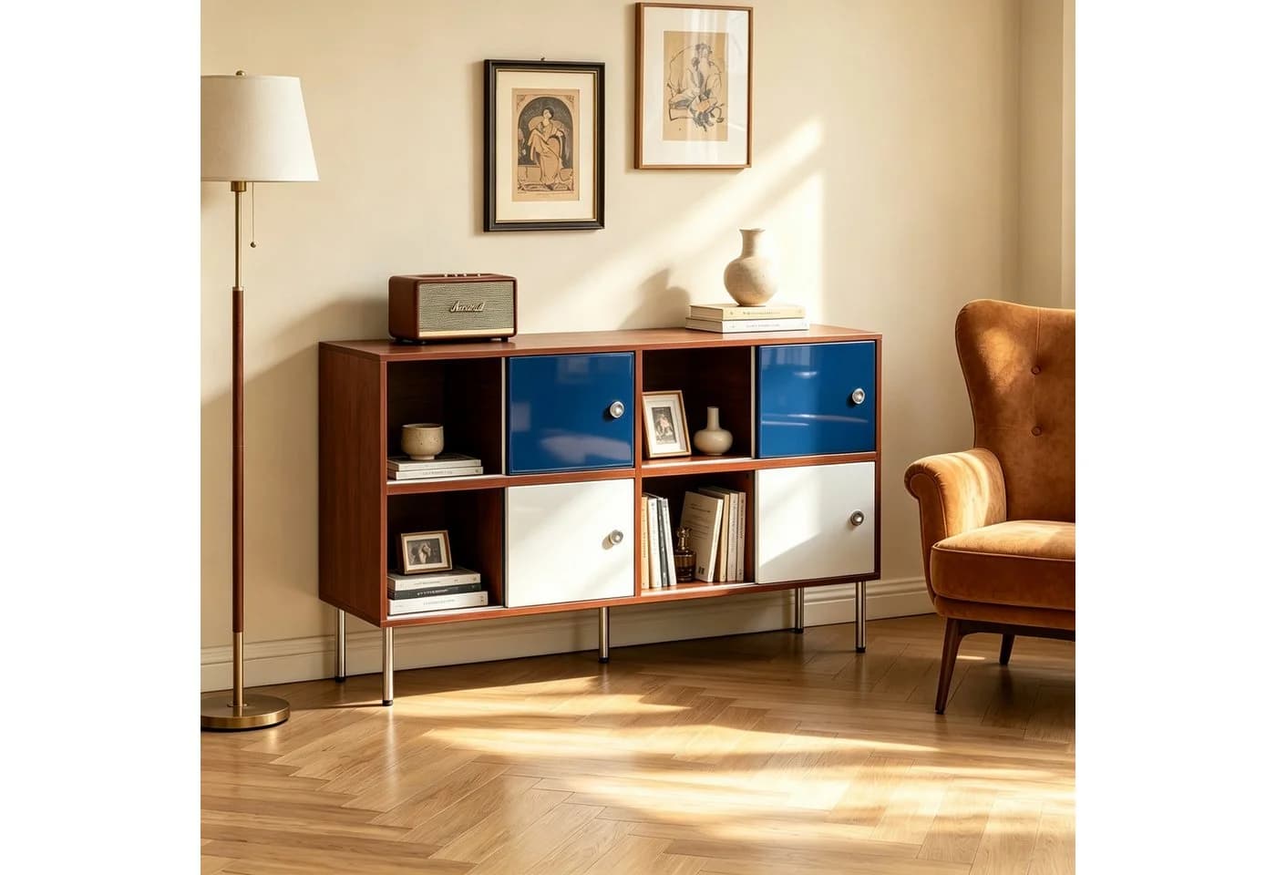 FUFU&GAGA Sideboard Mid-Century Schiebetüren Hochglanz Retro-Charme - Bild 2