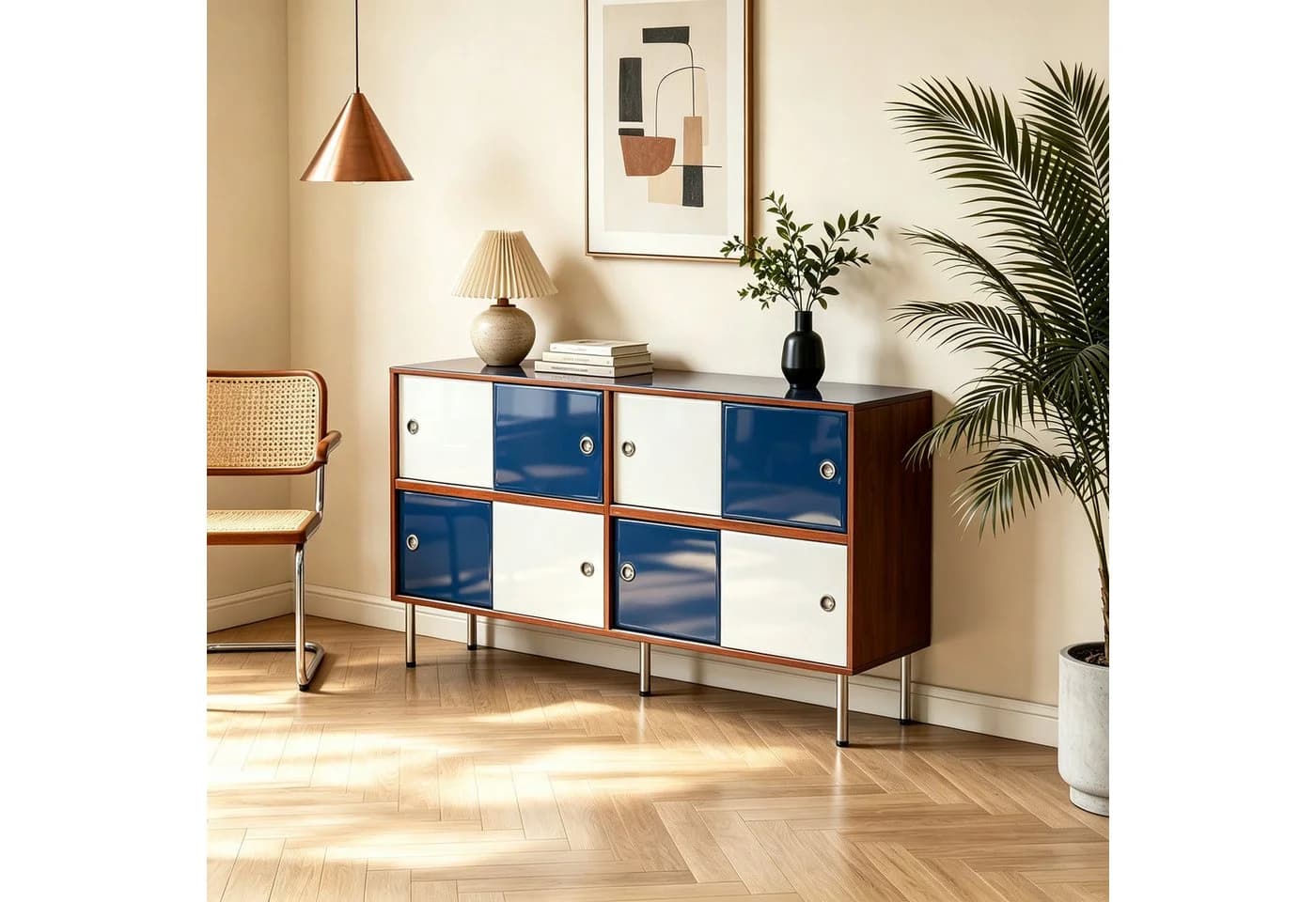 FUFU&GAGA Sideboard Mid-Century Schiebetüren Hochglanz Retro-Charme - Bild 3