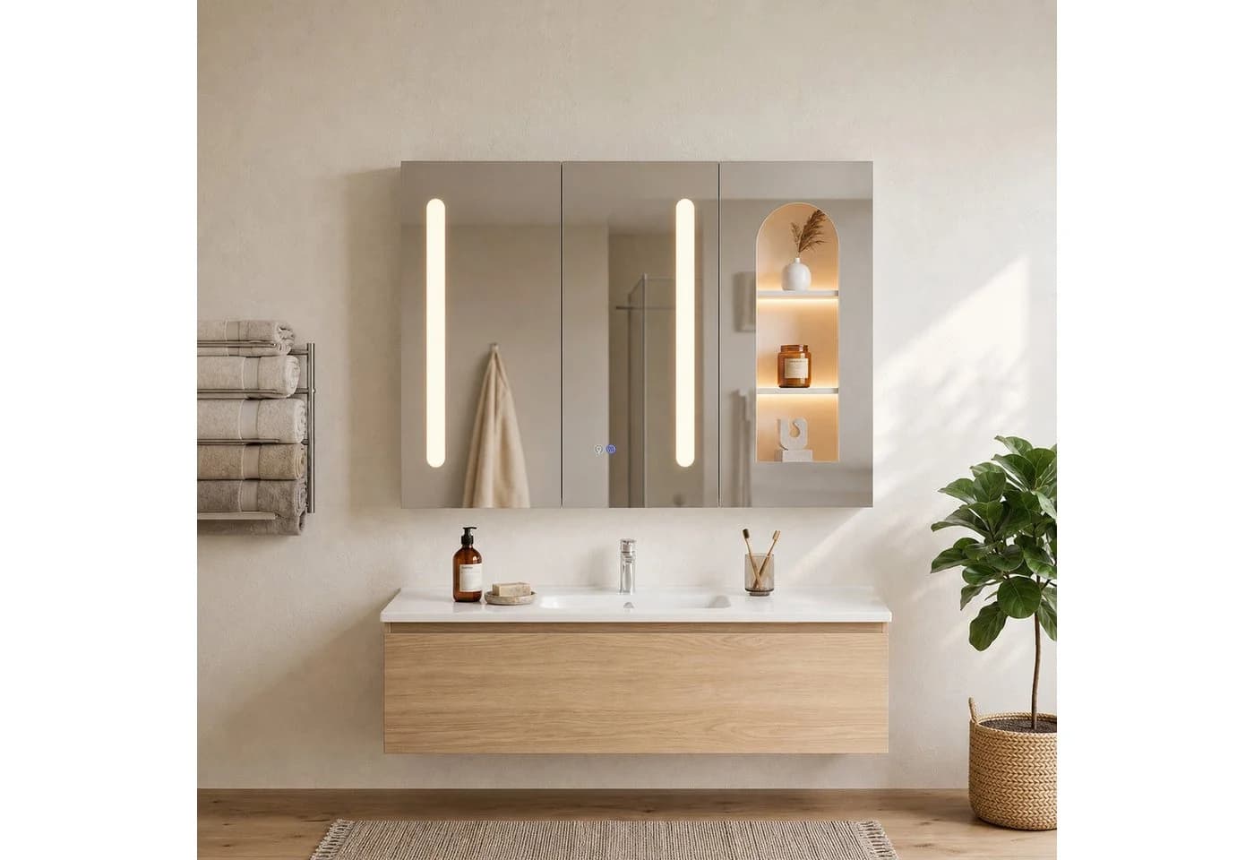 FUFU&GAGA Badezimmerspiegelschrank 120cm LED Touch 3 Türen Weiß - Bild 2