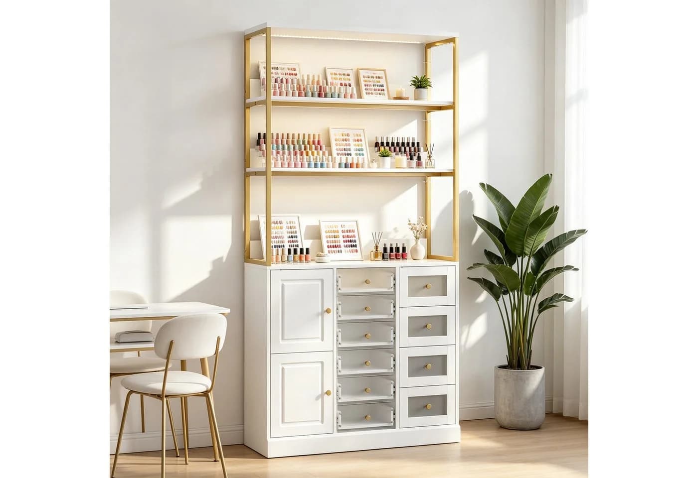 FUFU&GAGA Schminkschrank mit LED & 10 Schubladen
