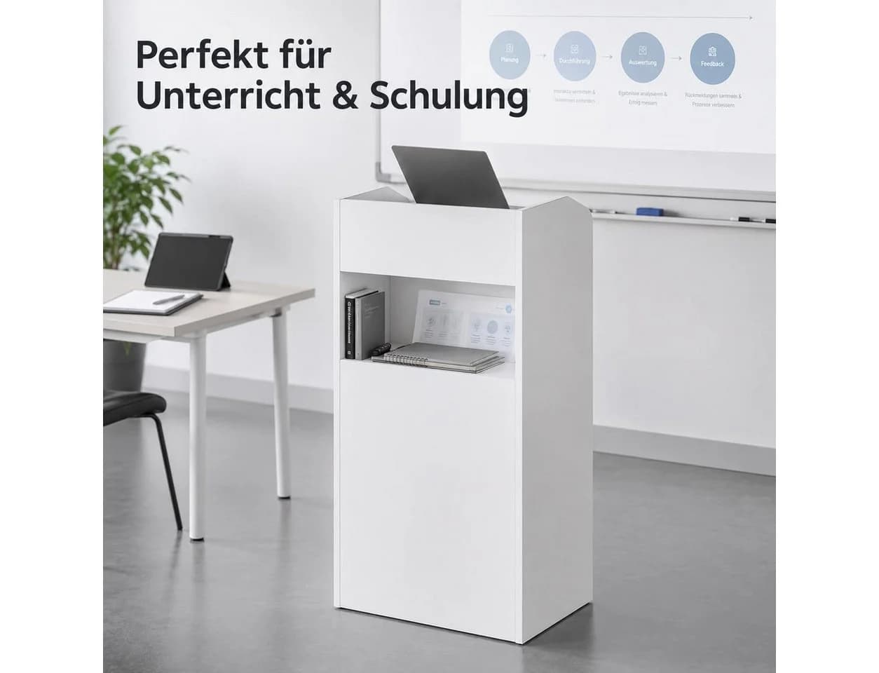 FUFU&GAGA Empfangstheke Weiß mit Glaselementen und LED
