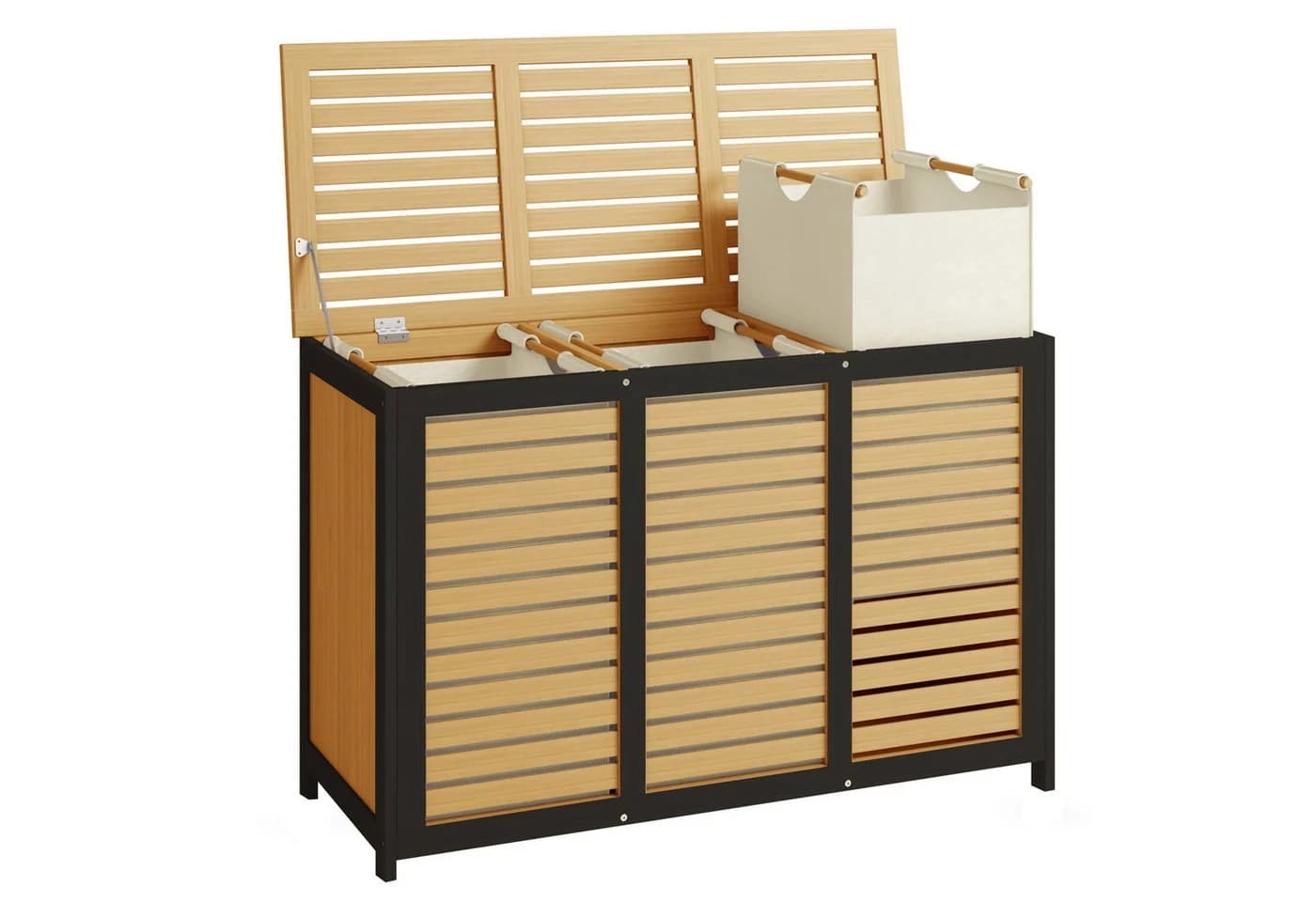 AdelDream Wäschekorb 150L 3 Fächer Bambus Schwarz - Bild 2