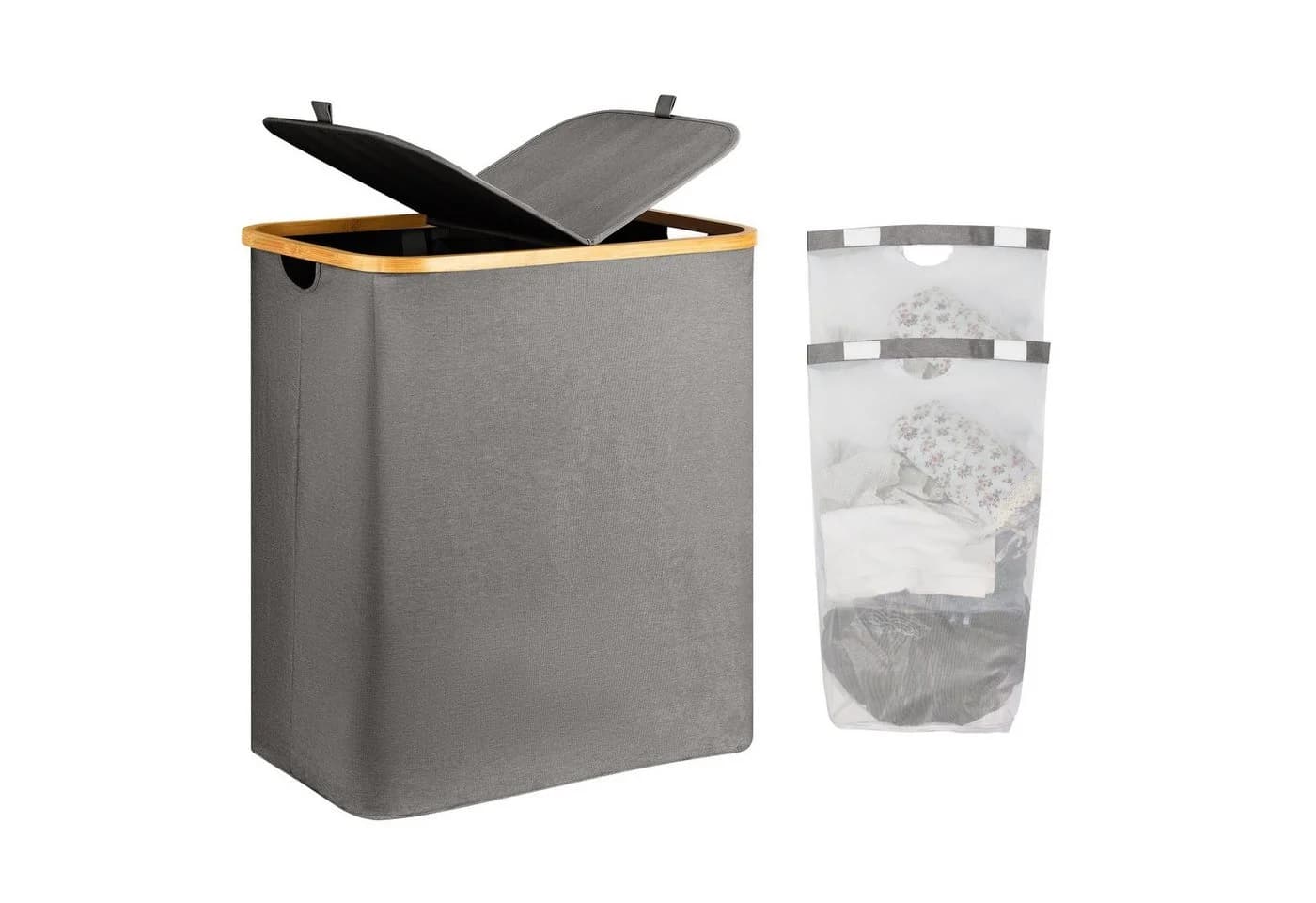 AdelDream Wäschekorb mit Deckel Grau 140L/160L mit Trennsäcken - Bild 2
