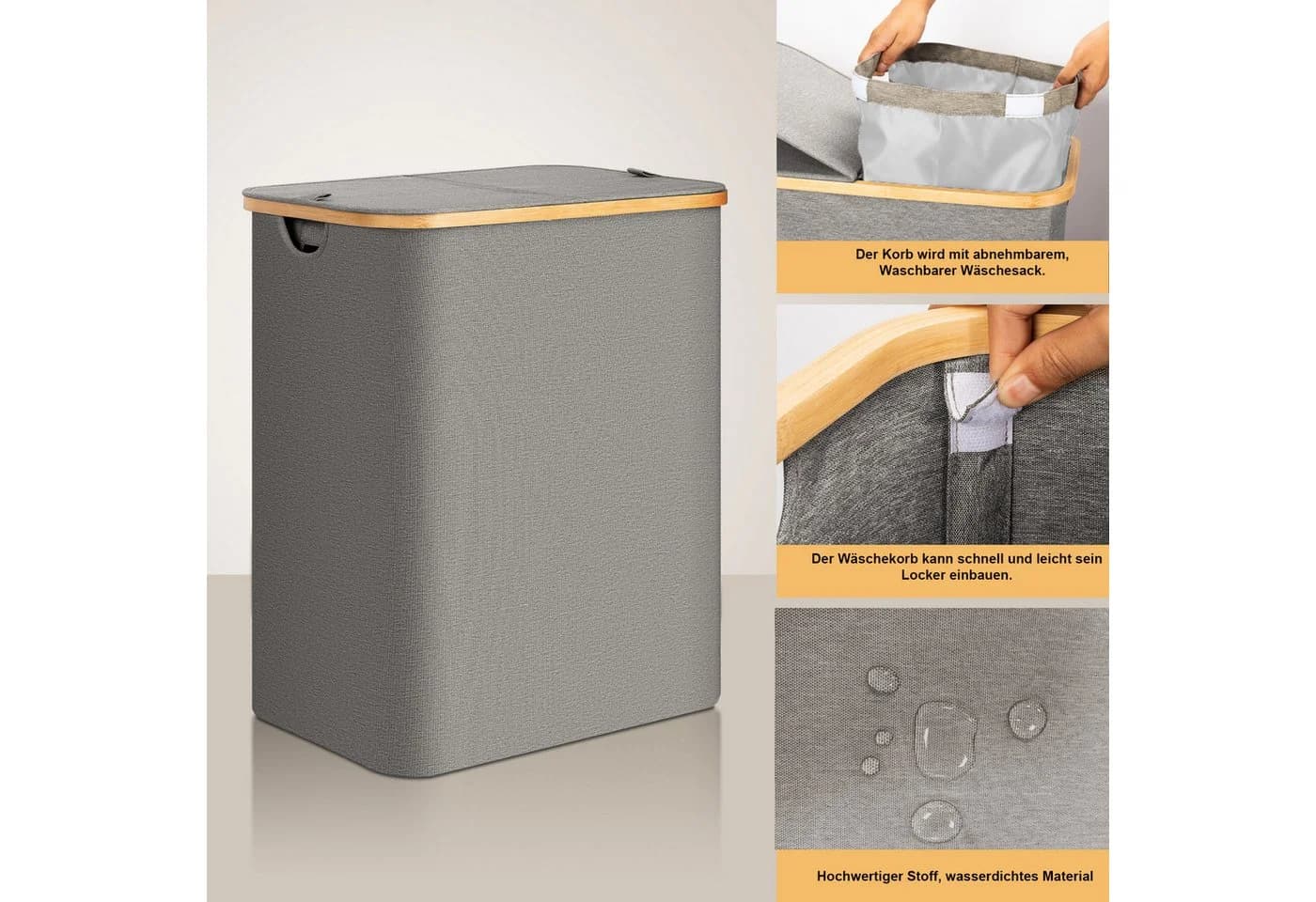 AdelDream Wäschekorb mit Deckel Grau 140L/160L mit Trennsäcken - Bild 3