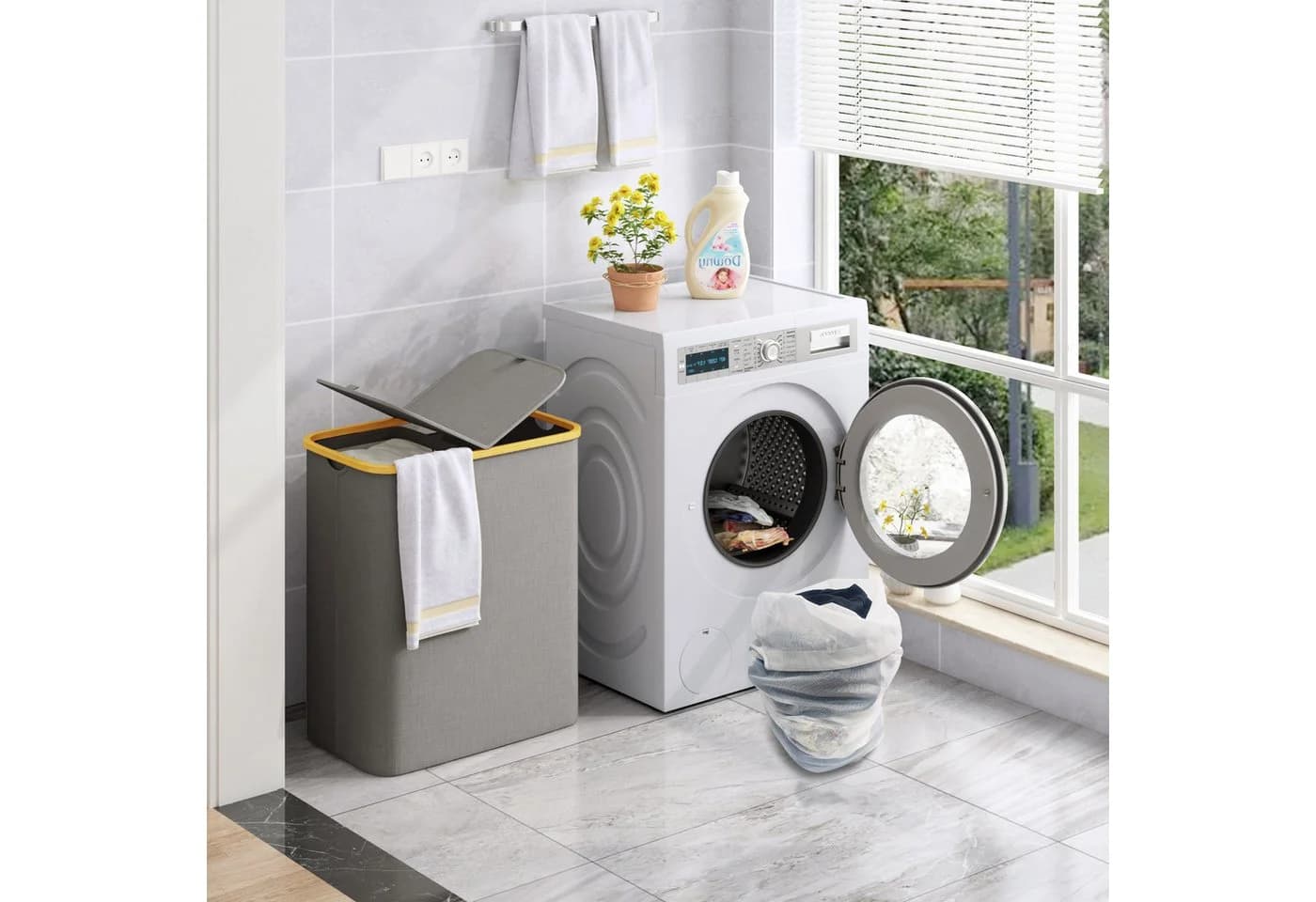 AdelDream Wäschekorb mit Deckel Grau 140L/160L mit Trennsäcken - Bild 5