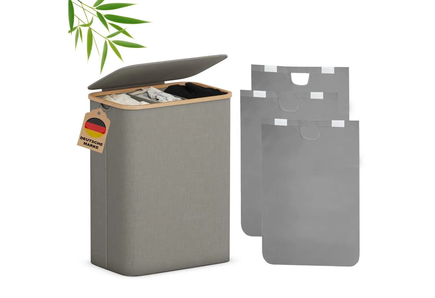 AdelDream Wäschekorb mit Deckel Grau 140L/160L mit 3 Wäschesäcken - Bild 2