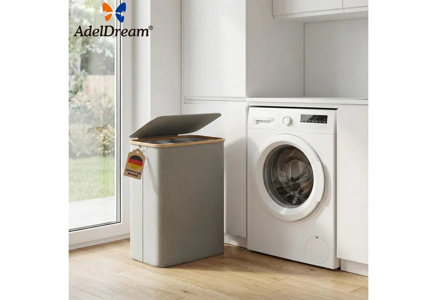 AdelDream Wäschekorb mit Deckel Grau 140L/160L mit 3 Wäschesäcken - Bild 5