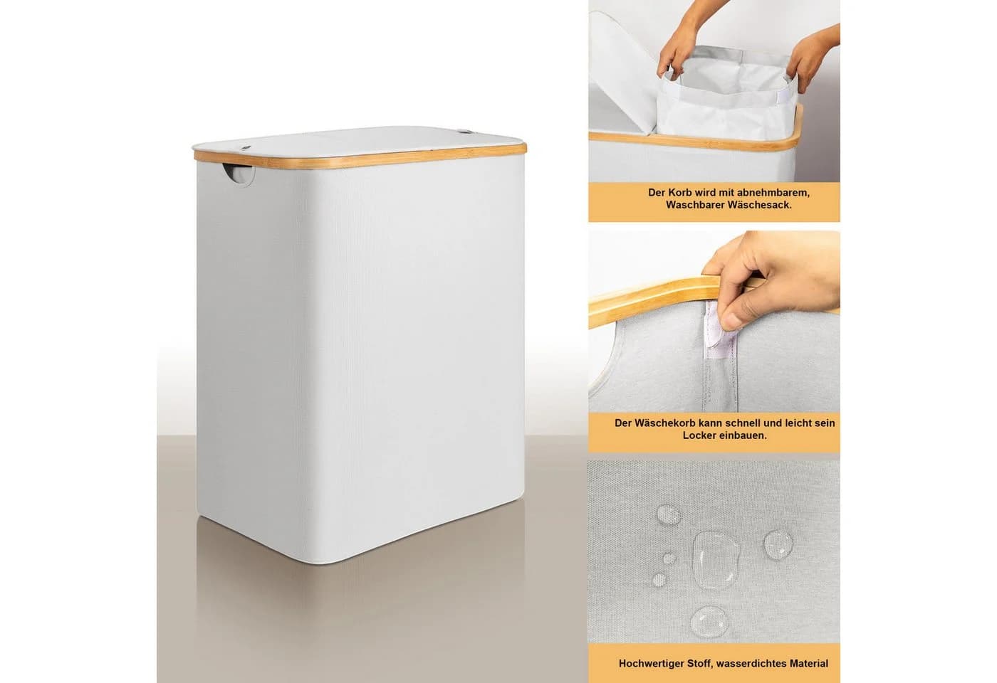 AdelDream Wäschekorb mit Deckel 140L/160L Beige Bambus - Bild 3