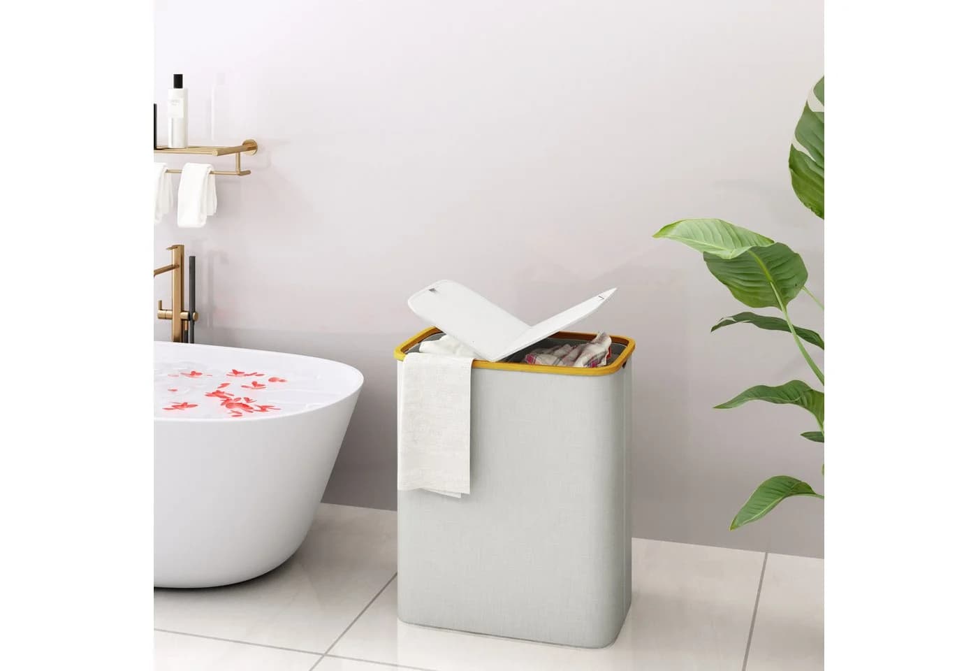 AdelDream Wäschekorb mit Deckel 140L/160L Beige Bambus - Bild 4