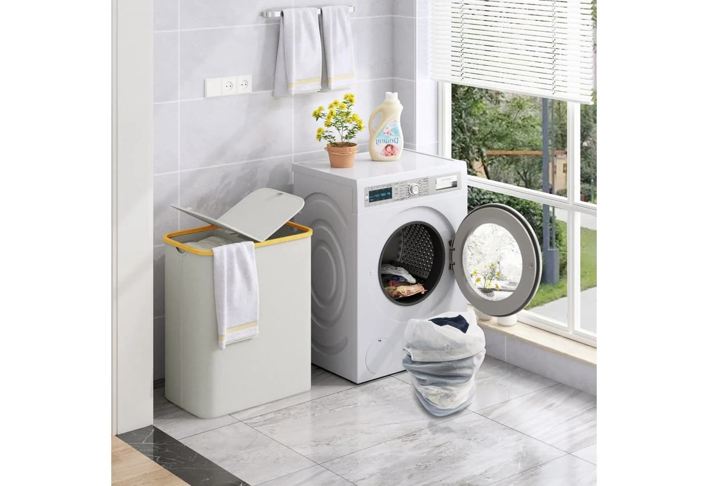 AdelDream Wäschekorb mit Deckel 140L/160L Beige Bambus - Bild 5