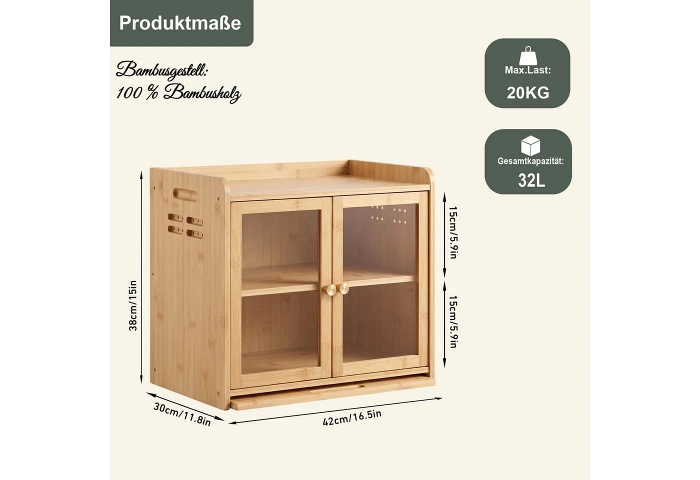 AdelDream Brotkasten Bambus Küchen Organizer mit Schneidebrett - Bild 3