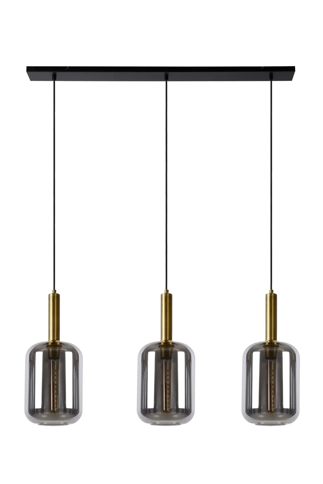 Hängelampe Joanet mit Rauchglas, dreiflammig Gold Weiß Grau