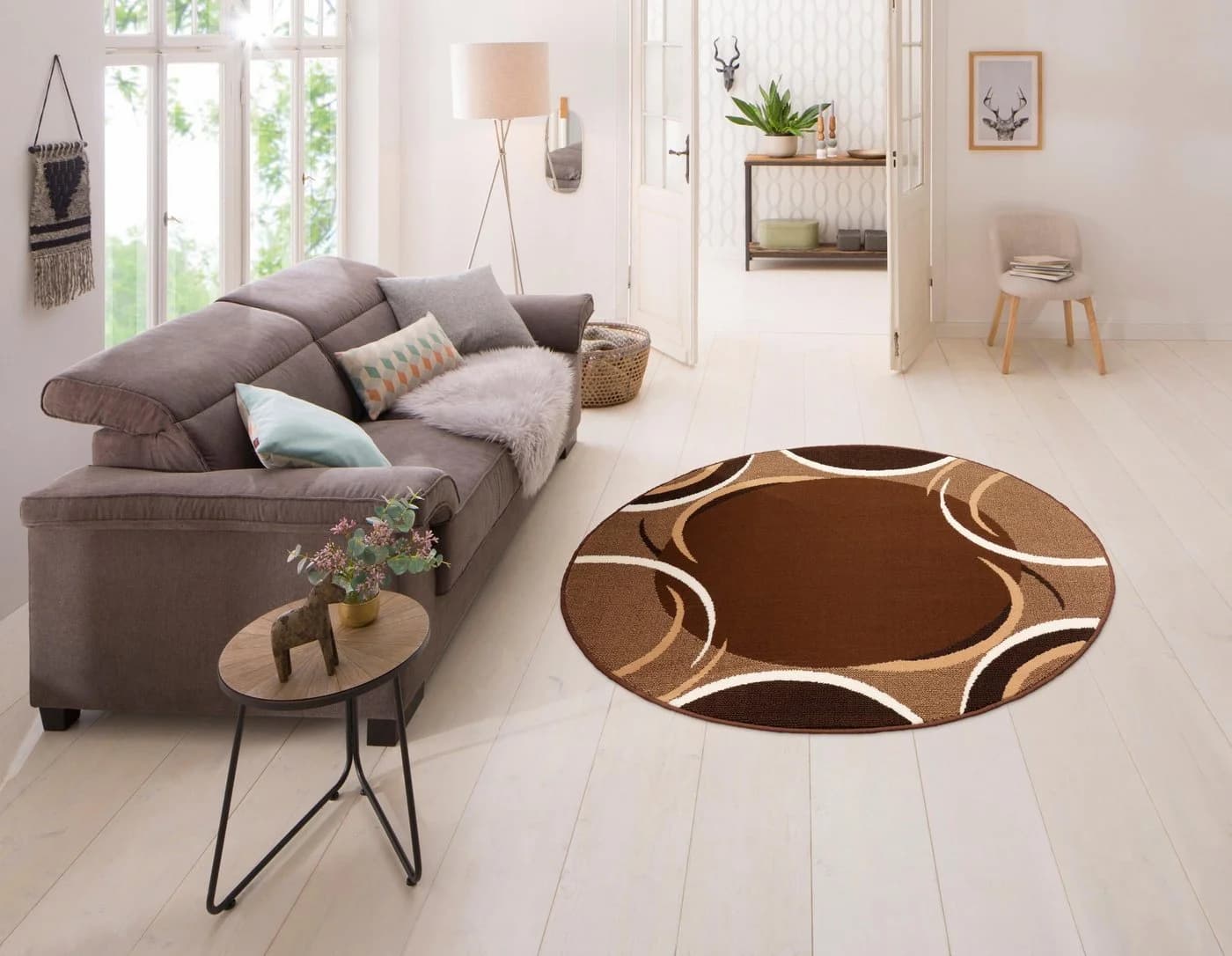 Teppich OTTO HOME Noah Rund 140cm Braun Gemustert Kurzflor