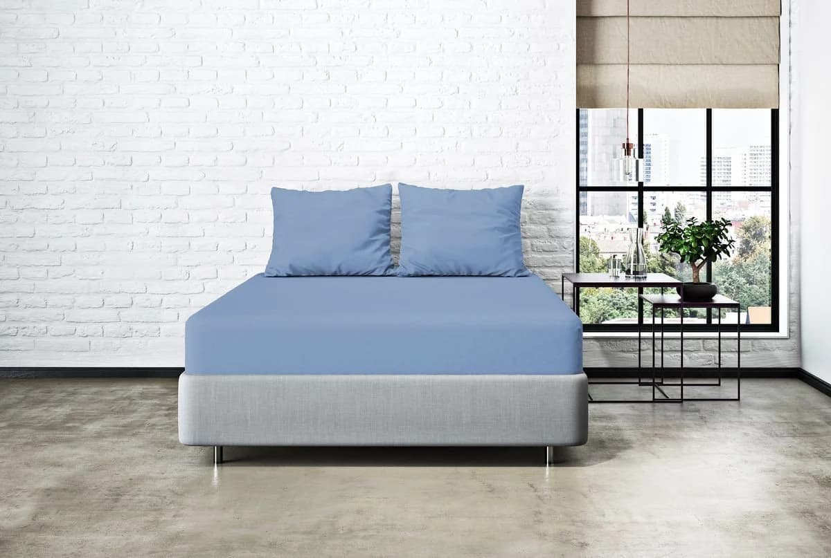 Mistral Home Spannbetttuch Perkal Uni Blau 100% Baumwolle
