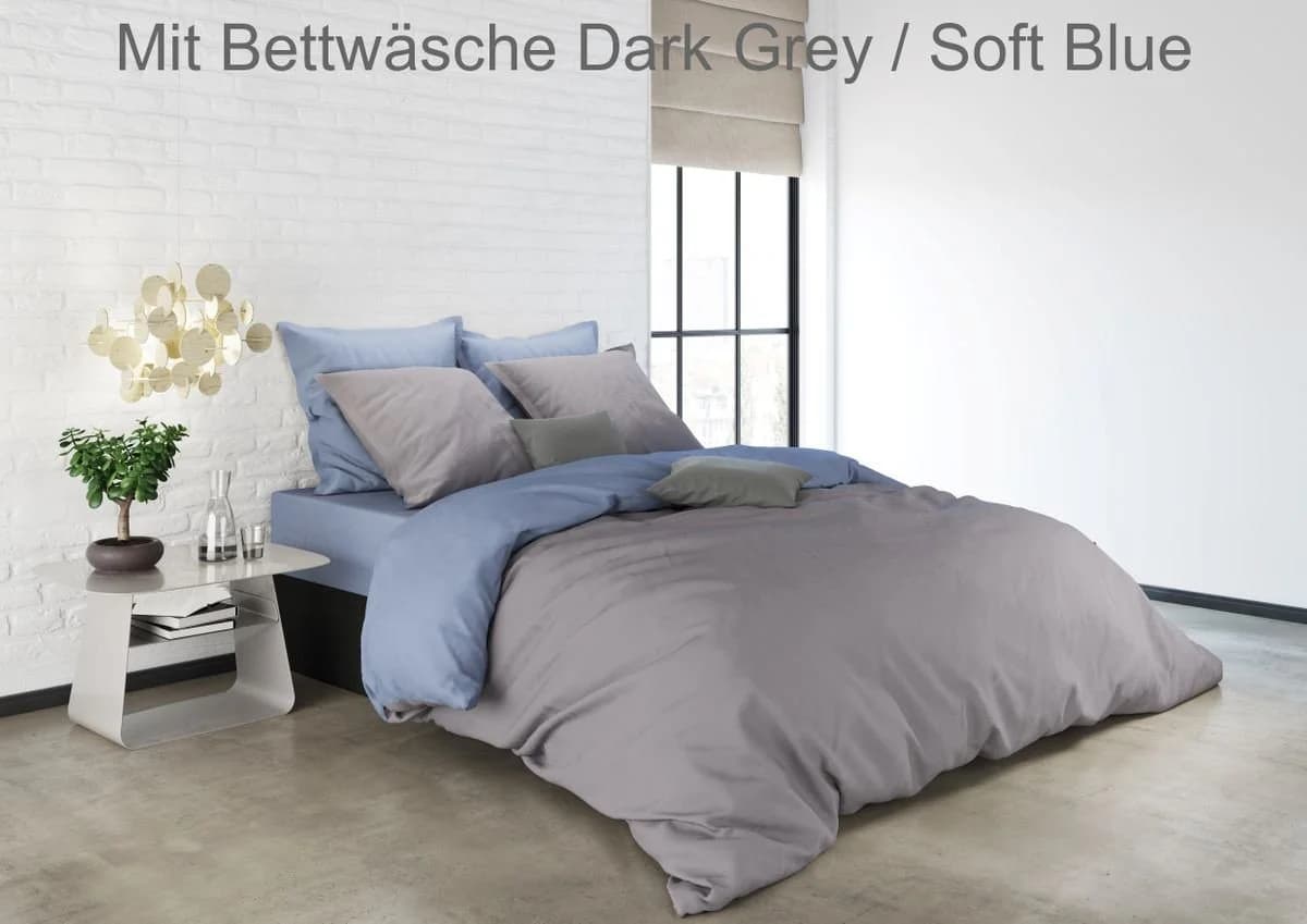 Mistral Home Spannbetttuch Perkal Uni Blau 100% Baumwolle - Bild 4