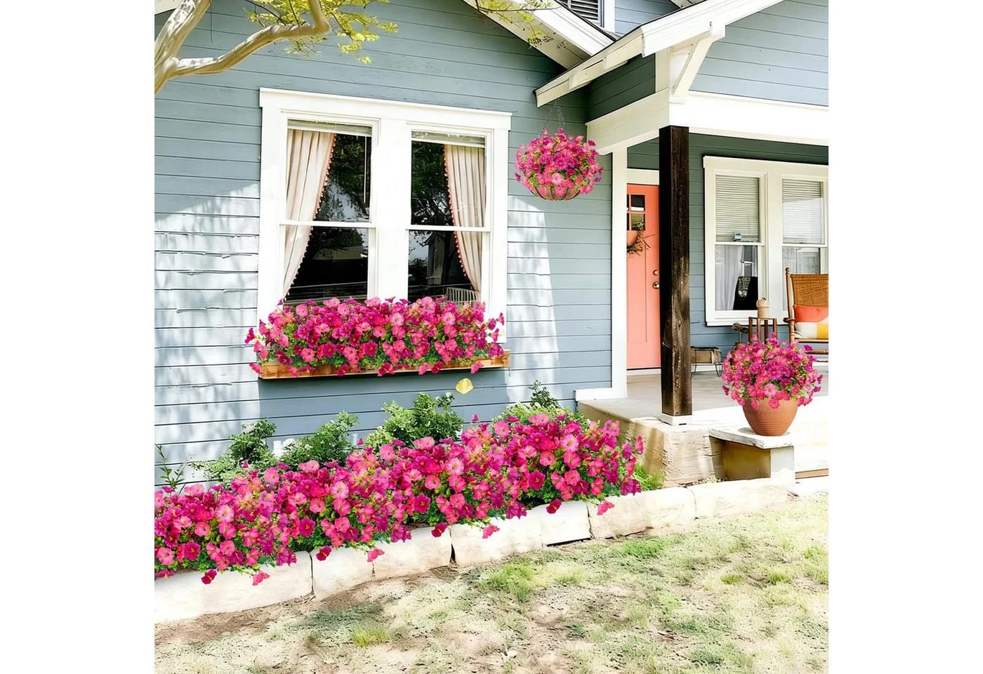 FOUORTUNATE-BEE Kunstblumenstrauß 8er Set Rosa UV-beständig