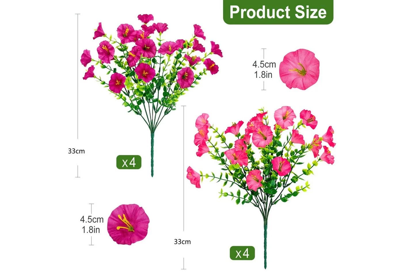FOUORTUNATE-BEE Kunstblumenstrauß 8er Set Rosa UV-beständig - Bild 4