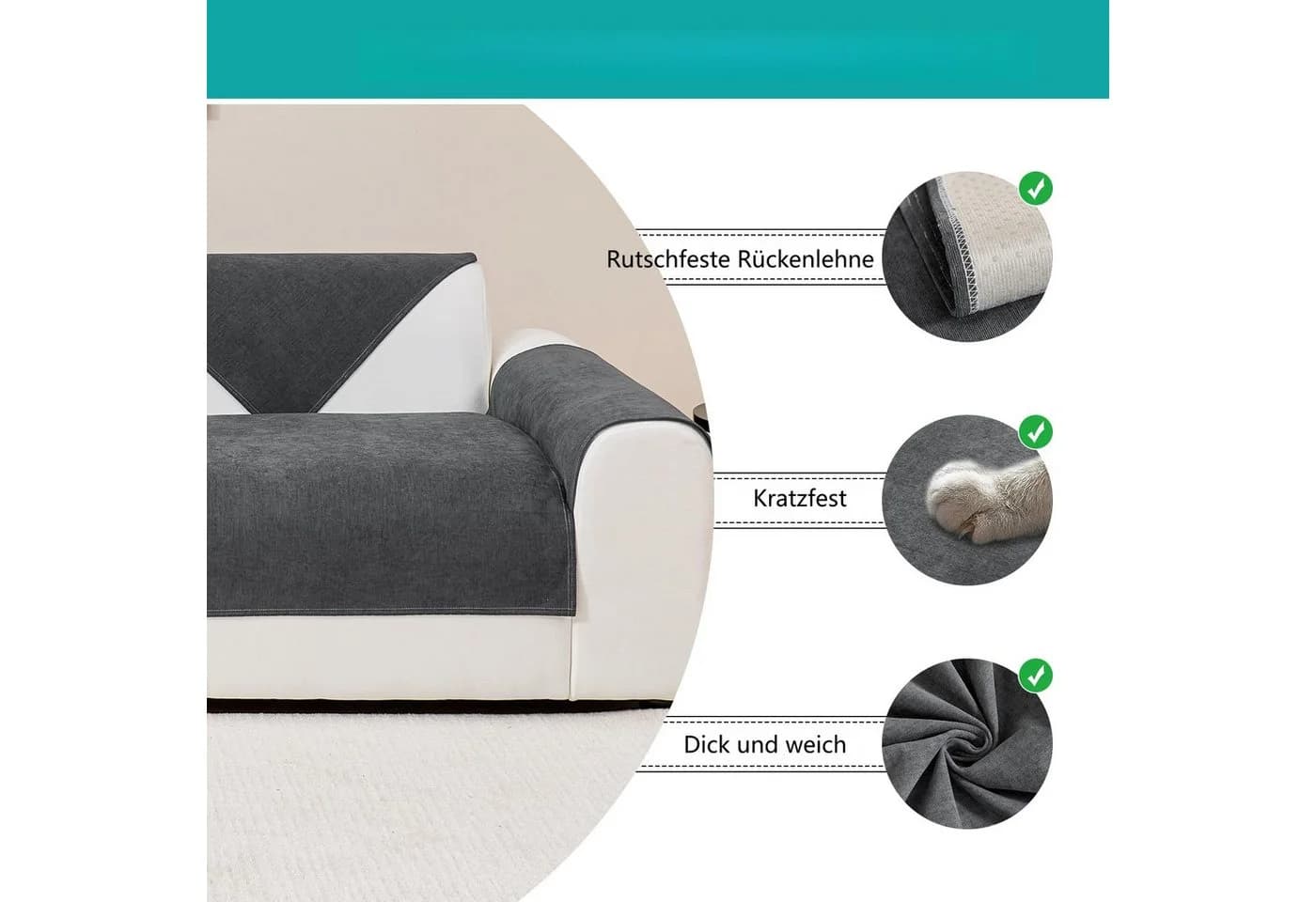 FOUORTUNATE-BEE Sofaschoner Grau Wasserdicht Rutschfest - Bild 4