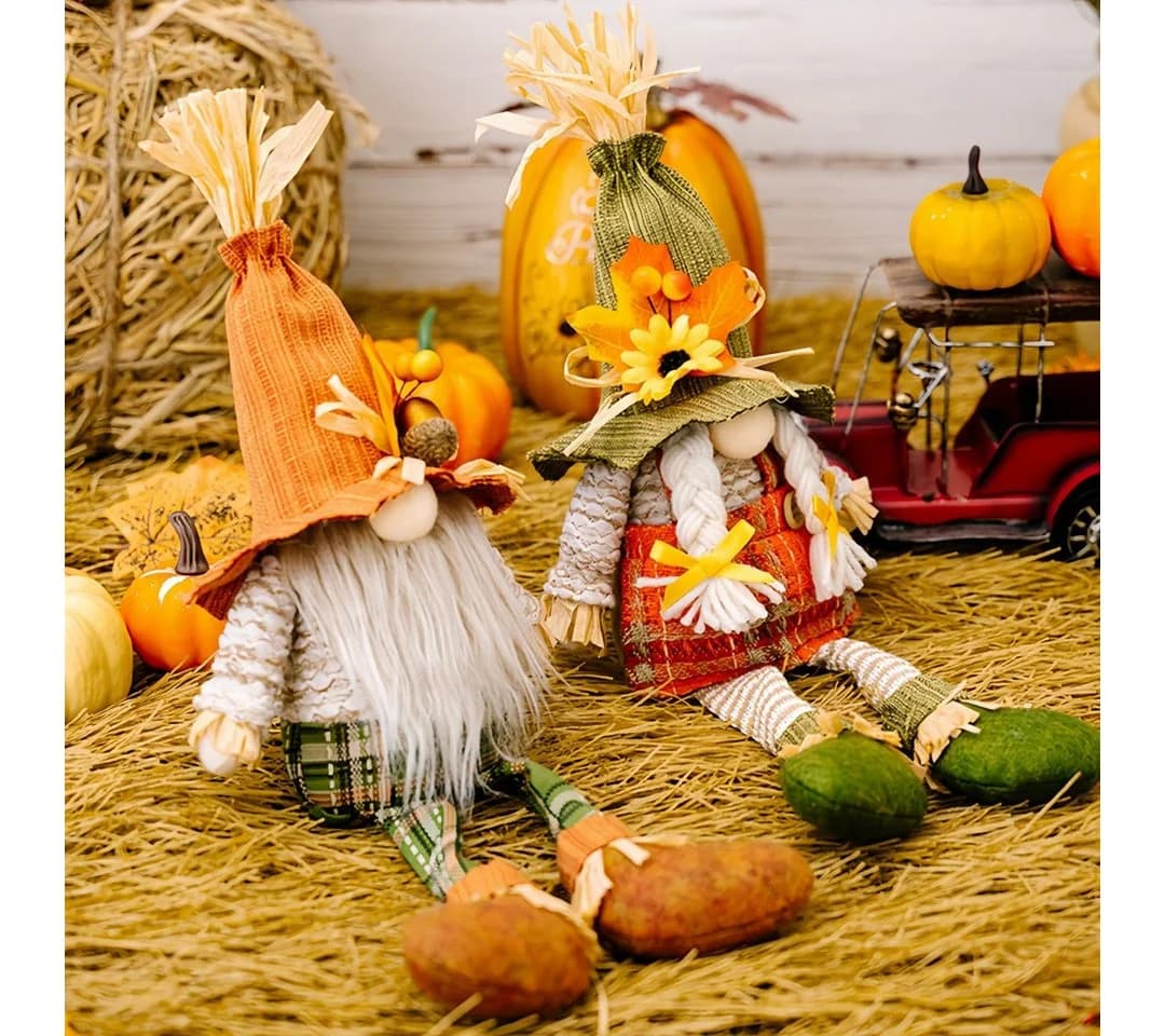 FOUORTUNATE-BEE Herbstwichtel Deko 2er Set 43cm Orange/Braun