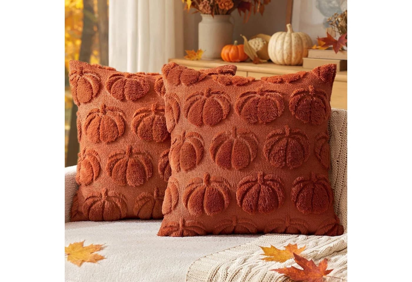 FOUORTUNATE-BEE Kissenbezug 2er Set Herbstliches Kürbismotiv Orange Polyester - Bild 2