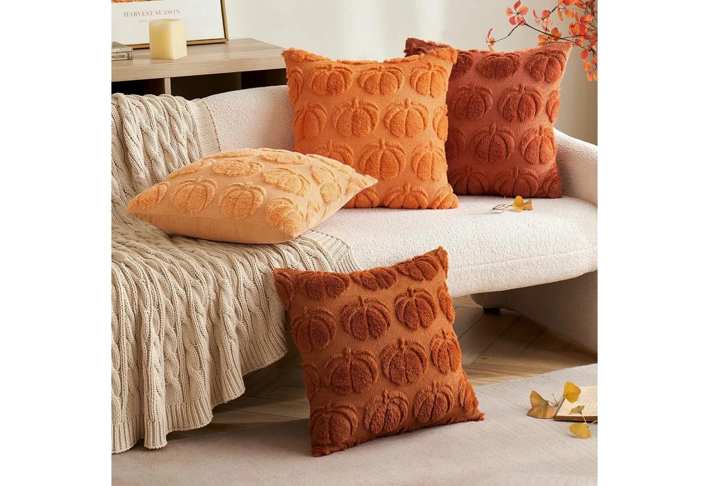 FOUORTUNATE-BEE Kissenbezug 2er Set Herbstliches Kürbismotiv Orange Polyester - Bild 4