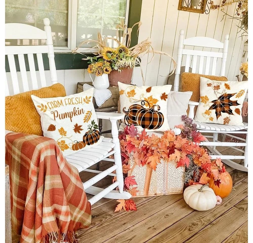 FOUORTUNATE-BEE Kissenbezug 4er Set Herbst Ahornblatt Kürbis 45x45 cm