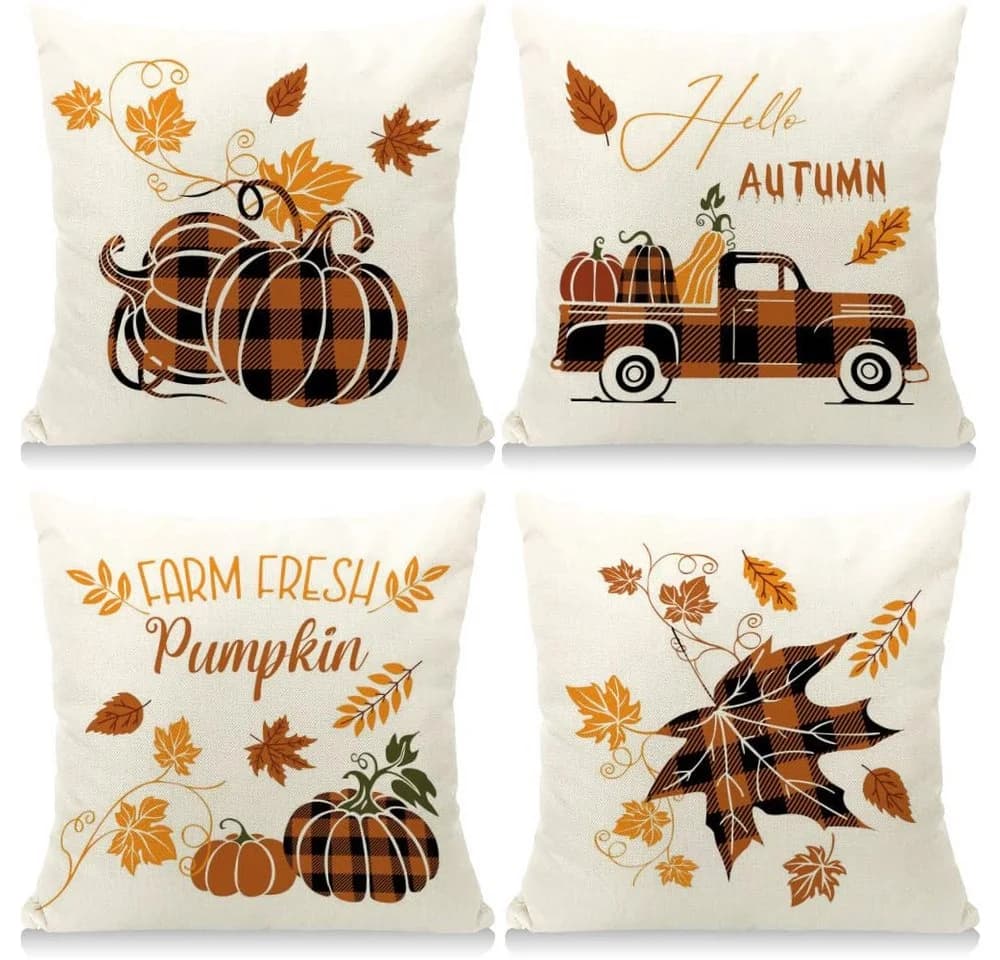 FOUORTUNATE-BEE Kissenbezug 4er Set Herbst Ahornblatt Kürbis 45x45 cm - Bild 2