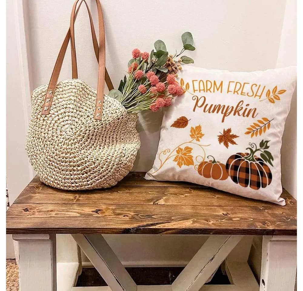 FOUORTUNATE-BEE Kissenbezug 4er Set Herbst Ahornblatt Kürbis 45x45 cm - Bild 4