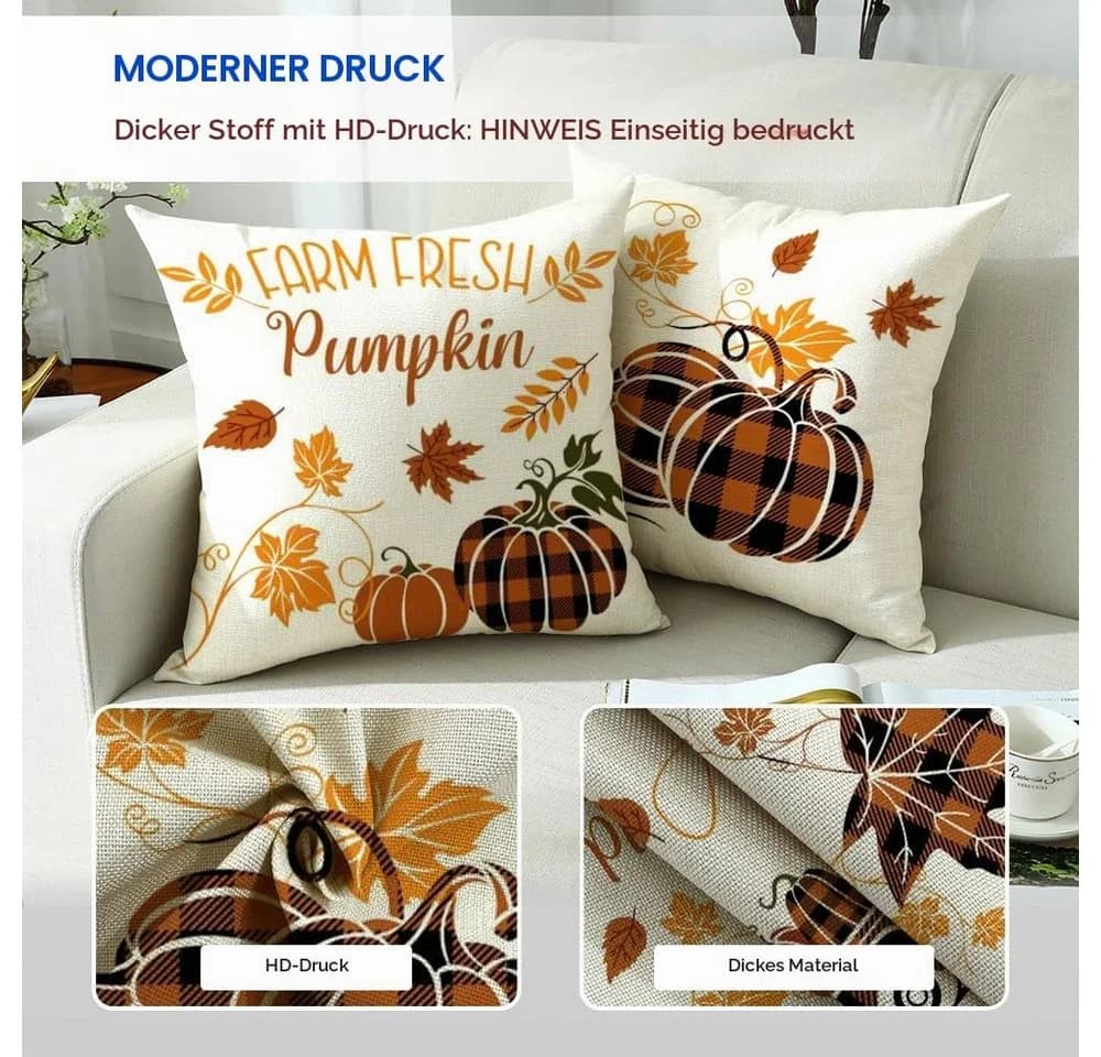 FOUORTUNATE-BEE Kissenbezug 4er Set Herbst Ahornblatt Kürbis 45x45 cm - Bild 5