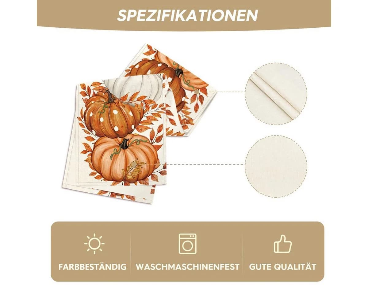 FOUORTUNATE-BEE Tischläufer Herbst Blätter Kürbisse Bunt Polyester - Bild 5