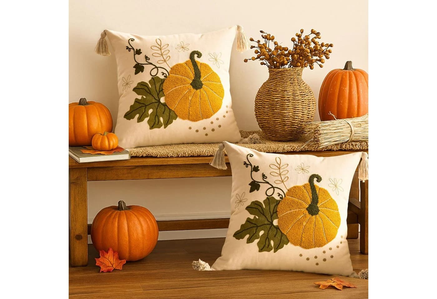 FOUORTUNATE-BEE Kissenbezug Herbst Kürbis Orange 45x45 cm - Bild 3
