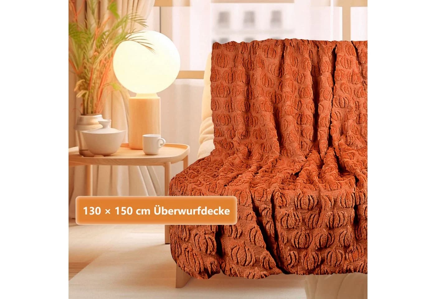 FOUORTUNATE-BEE Wohndecke Halloween 3D-Kürbismuster Orange Flanell