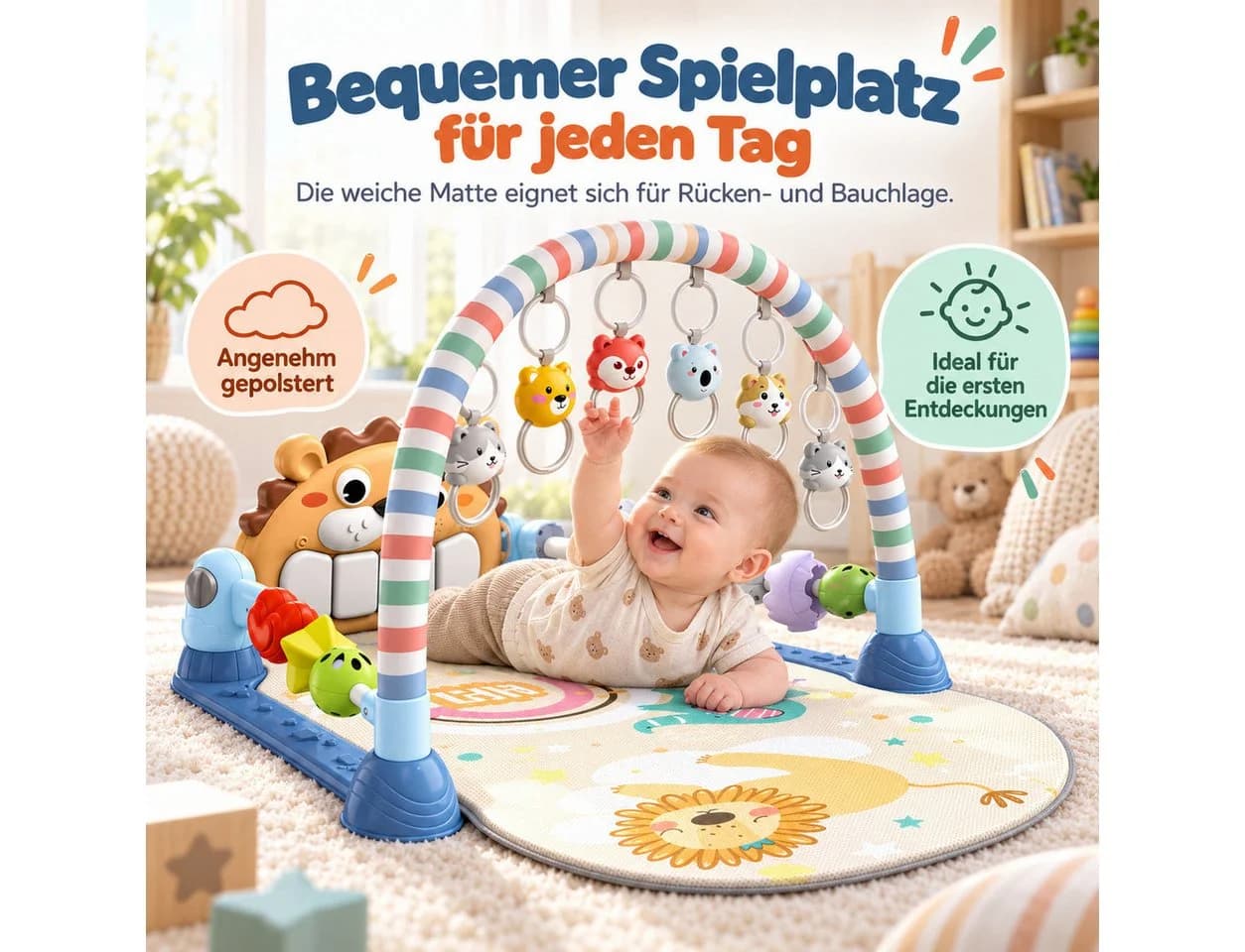 Luckice Spielbogen mit Tretklavier, Greifringen und Lichteffekten - Bild 5
