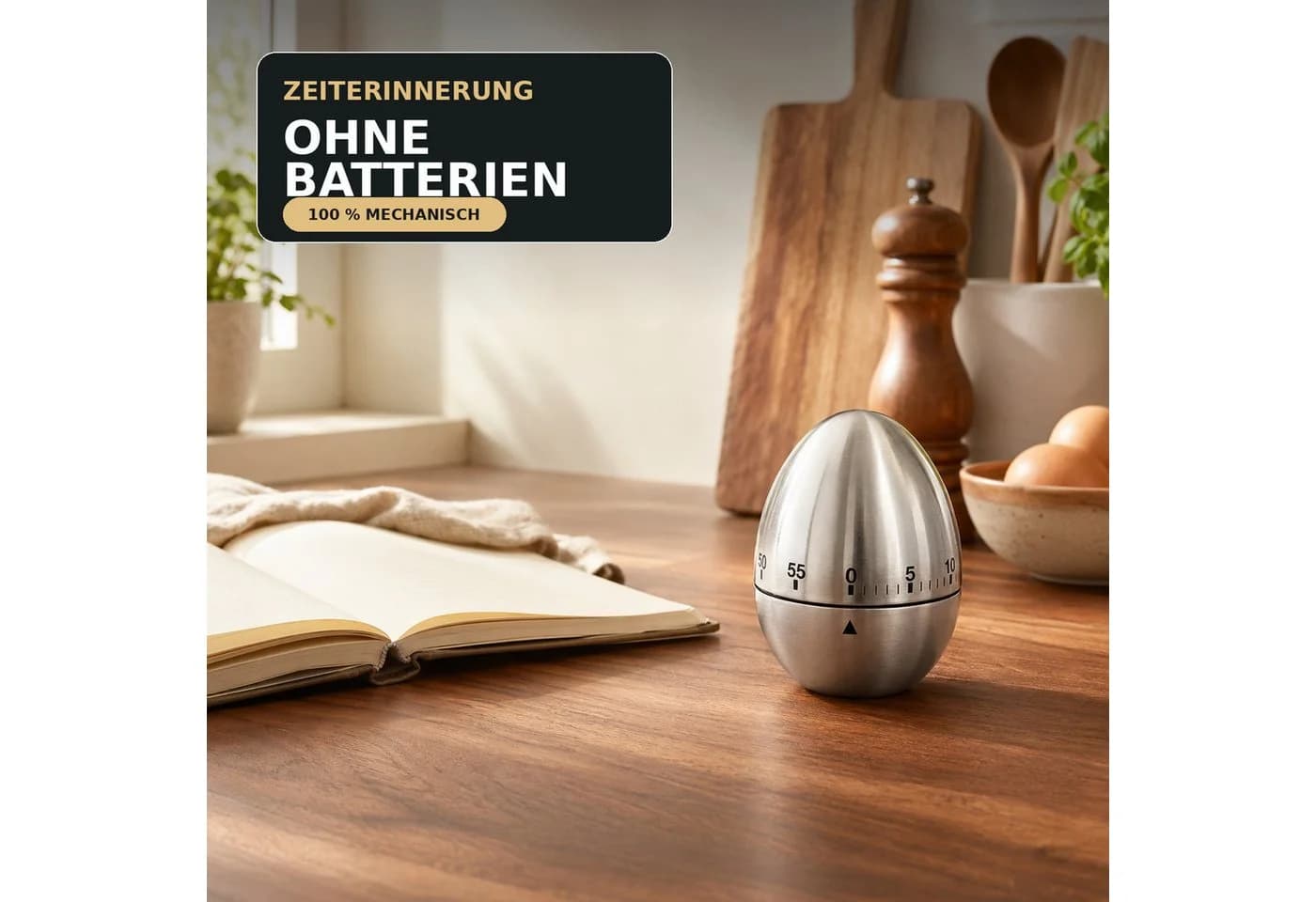Luckice Mechanischer Küchentimer Edelstahl batterielos 60 Min