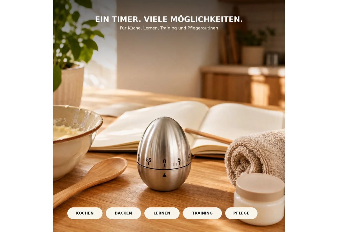 Luckice Mechanischer Küchentimer Edelstahl batterielos 60 Min - Bild 3
