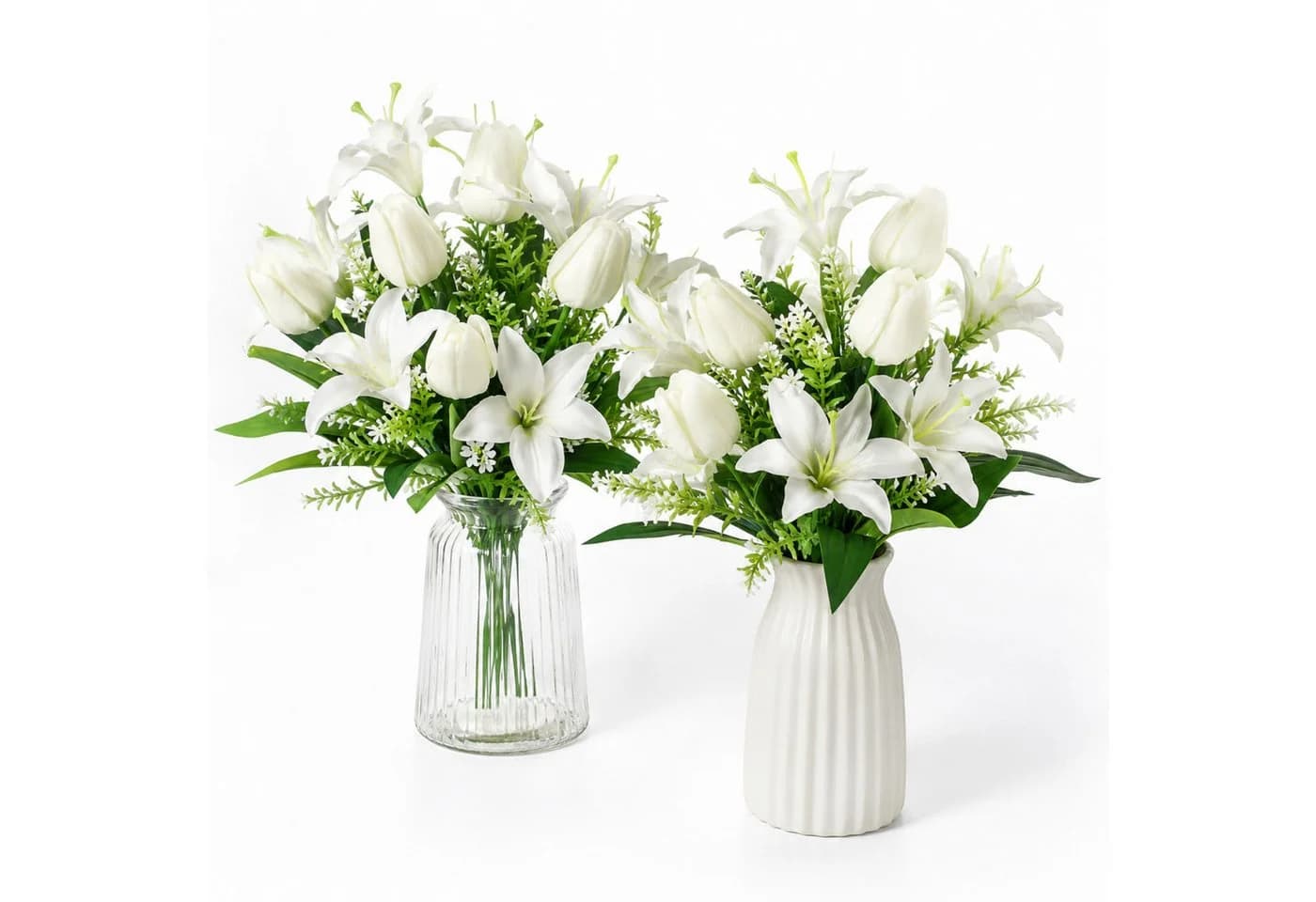 Luckice Kunstblumenstrauß 2er Set Weiß 45 cm Lilien & Tulpen - Bild 2
