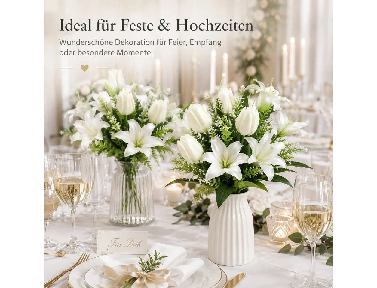 Luckice Kunstblumenstrauß 2er Set Weiß 45 cm Lilien & Tulpen - Bild 5
