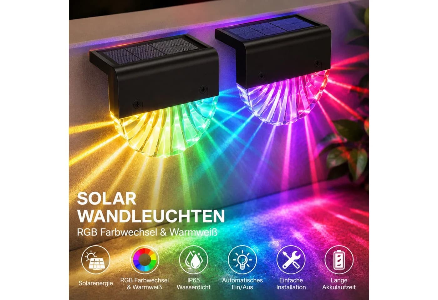 Luckice Solarleuchten Außen 2er Set RGB Warmweiß IP65 - Bild 3