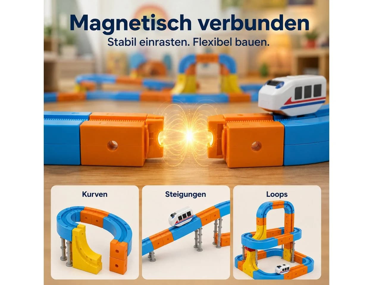 Luckice Magnetspielbausteine 80-tlg. mit motorisiertem Fahrzeug für 3D-Rennen - Bild 3
