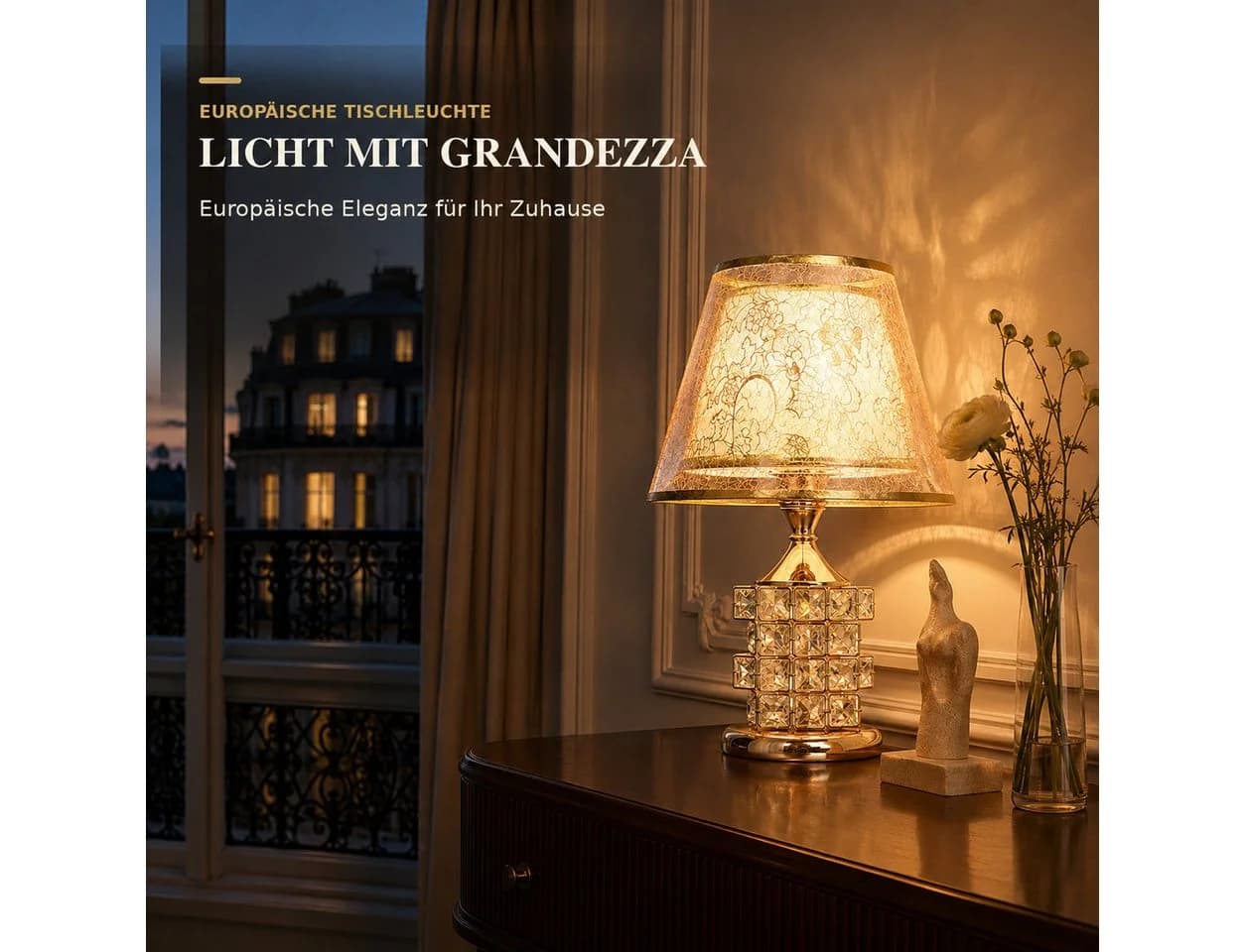 Fyrove LED Nachttischlampe Kristall Gold E27 inkl. 5W LED - Bild 3