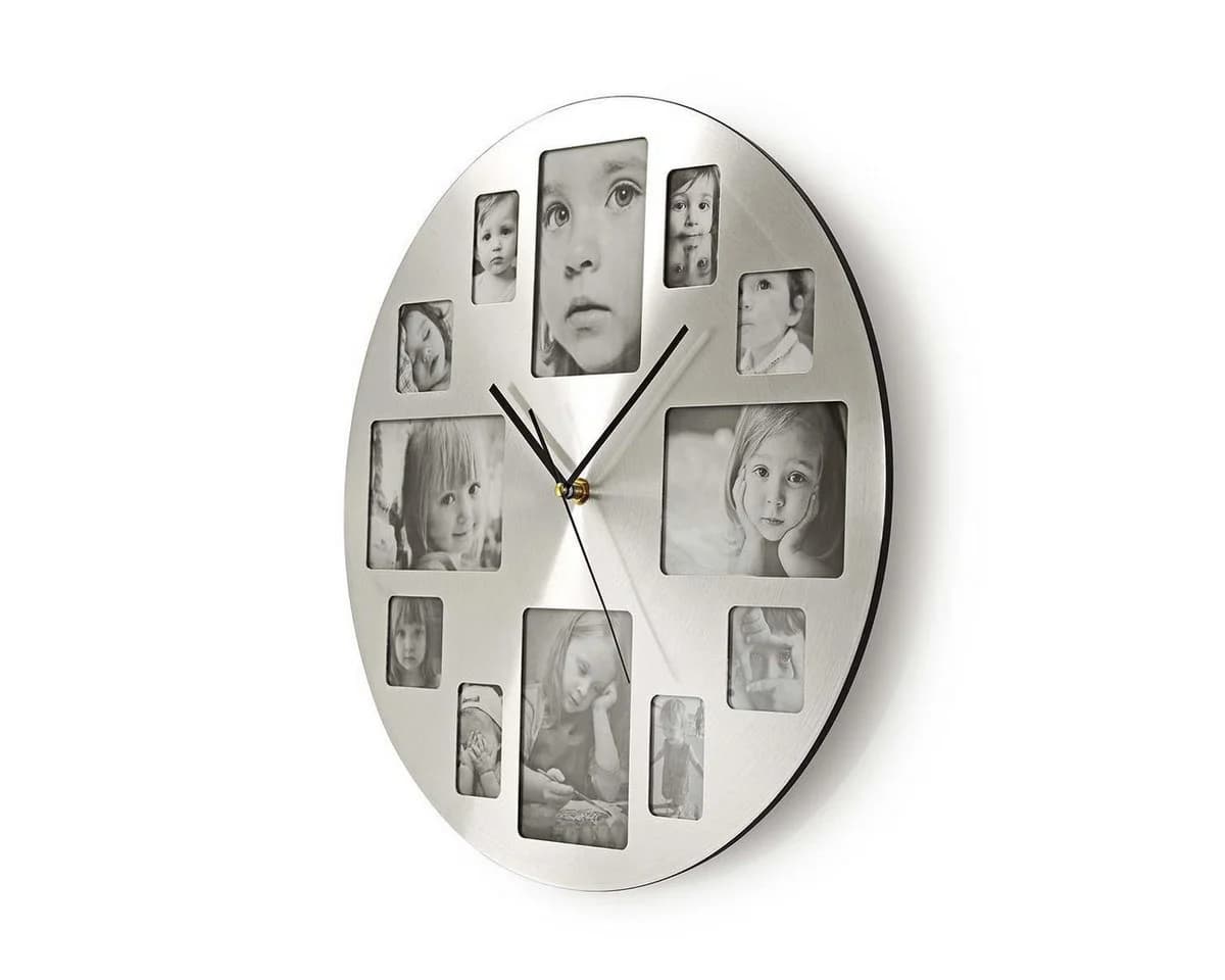 Nedis Wanduhr CLWA003PH40 Silber Metall Quarzwerk Fotofelder