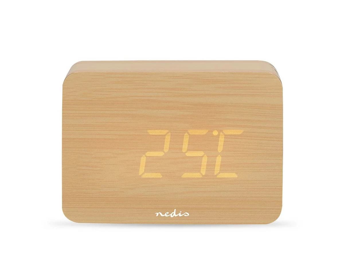 Nedis Digitalwecker CLDK2008BN Beige Holz LED-Anzeige